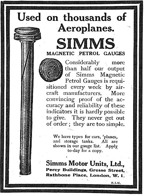 Simms Magnetic Petrol Gauges For Aircraft                        