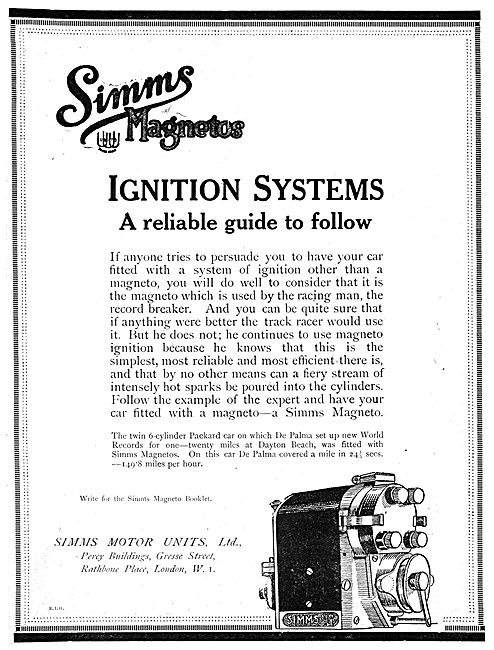 Simms Motor Units - Simms Magnetos 1919                          