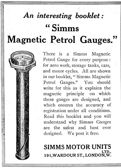 Simms Motor Units Magnetic Petrol Gauges For Aircraft            