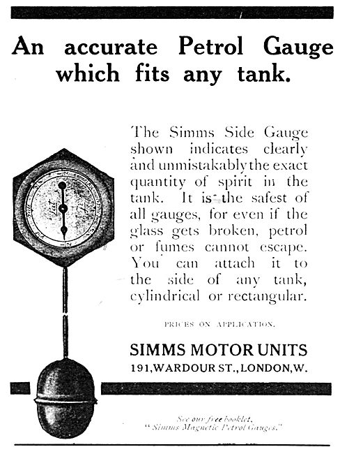 Simms Magnetic Petrol Gauges 1916                                