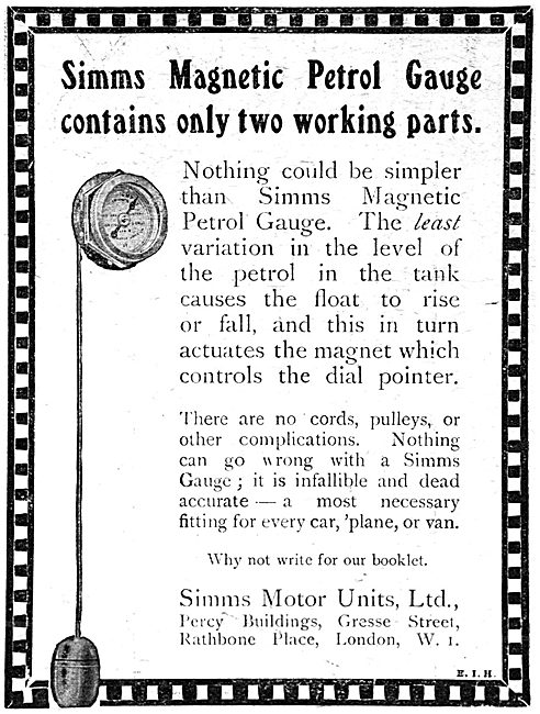 Simms Motor Units Magnetic Petrol Gauges For Aircraft            