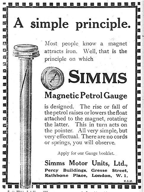 Simms Motor Units Magnetic Petrol Gauges For Aircraft            