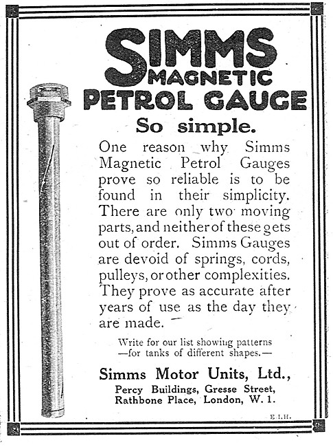 Simms Motor Units Magnetic Petrol Gauges For Aircraft            