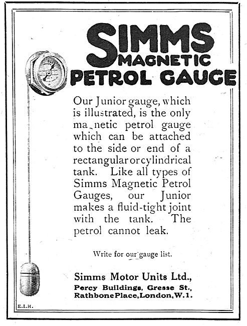 Simms Motor Units Magnetic Petrol Gauges For Aircraft            