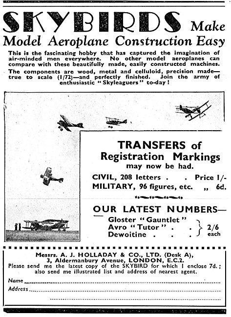 Skybirds Model Aircraft Sets - Transfers Of Registration Markings