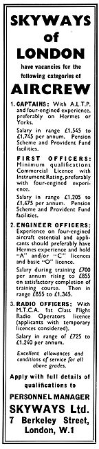 Skyways Air Transport Services - Pilot Recruitment 1955          