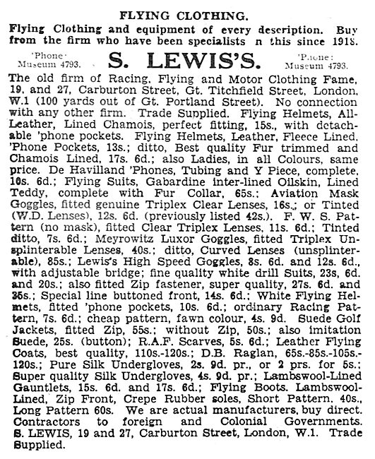 S.Lewis's Flying Clothing Listings.                              