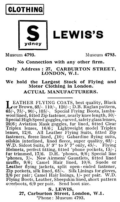 S.Lewis's Flying Clothing 1931                                   