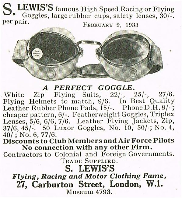 S Lewis Aviators Goggles                                         
