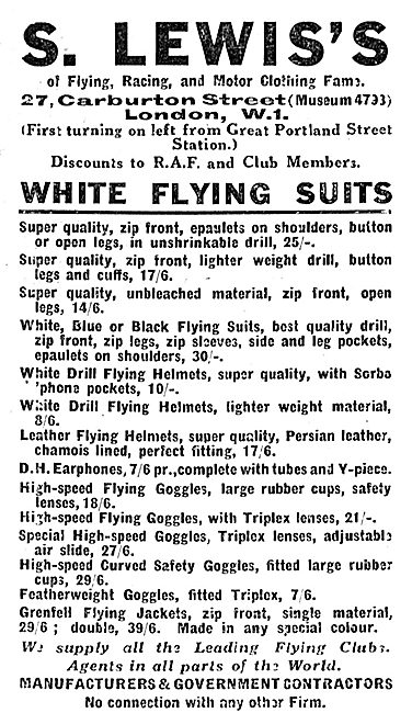 S.Lewis's Flying Clothing. White Flying Suits                    