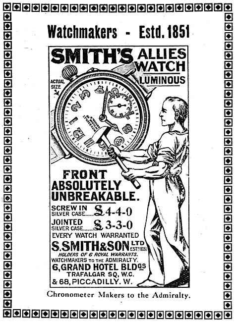 Smiths WW1 Allies Wristwatch 1917 Advert                         