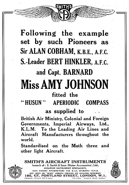 Alan Cobham & Amy Johnson Used Smith's Husun Compasses           