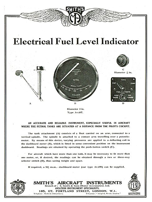 Smiths Aircraft Instruments Electric Fuel level Indicator        