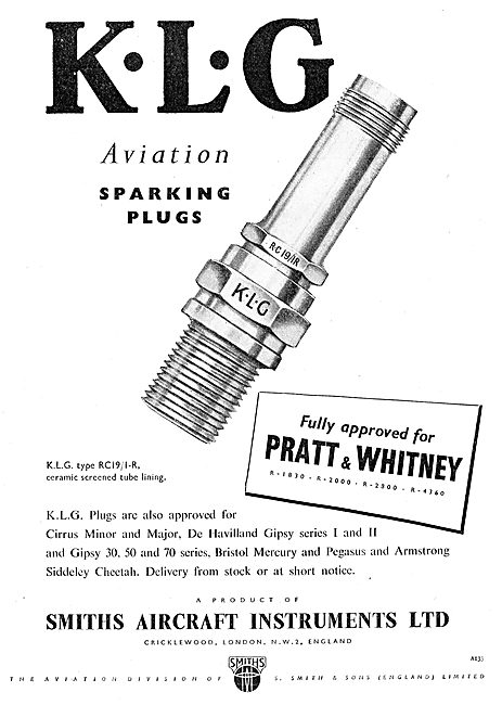 Smiths Aircraft Instruments & Accessories. KLG Sparking Plugs    