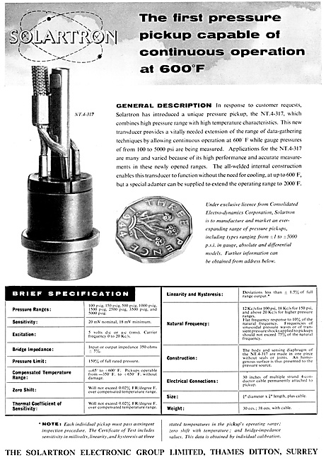 Solartron Pressure Pickup NT.4-317                               
