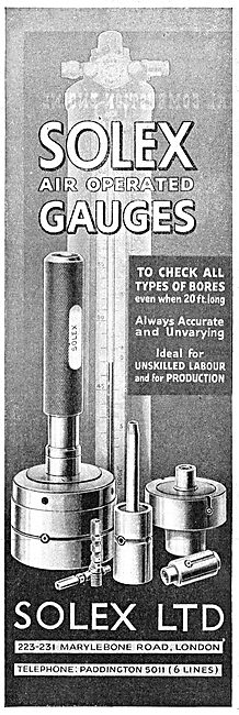 Solex  Industrial Air Operated Gauges 1942 Advert                