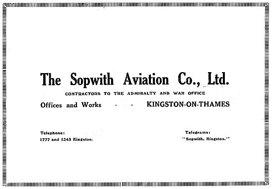The Sopwith Aviation Co Ltd. Contractors To The Admiralty        