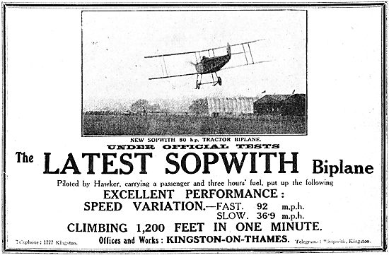The New Sopwith 80HP Tractor Biplane Now Under Official Tests    