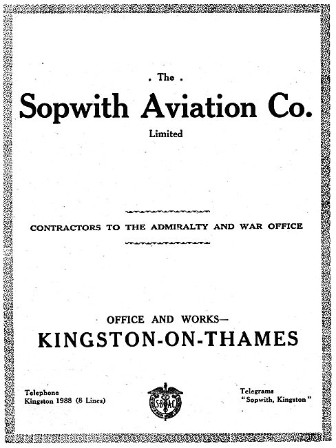 Sopwith Aviation WW1 Advert                                      