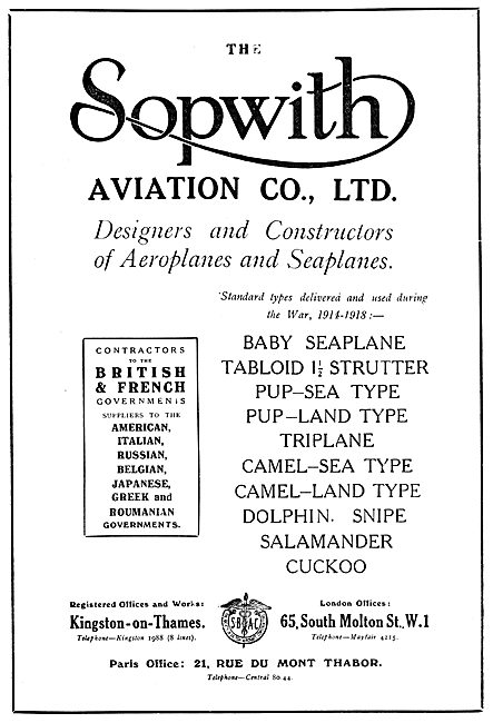 Sopwith Aircraft 1919                                            