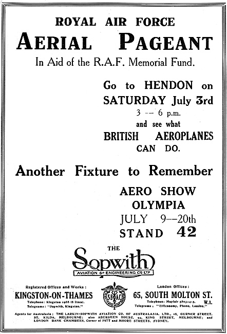 Sopwith Aircraft 1920 - Aerial Pageant Hendon                    
