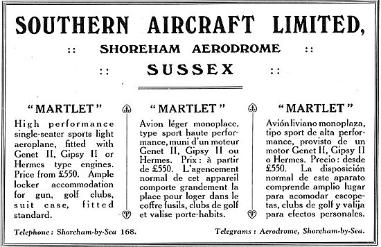 Southern Aircraft Martlet Single Seater Sports Aeroplane         