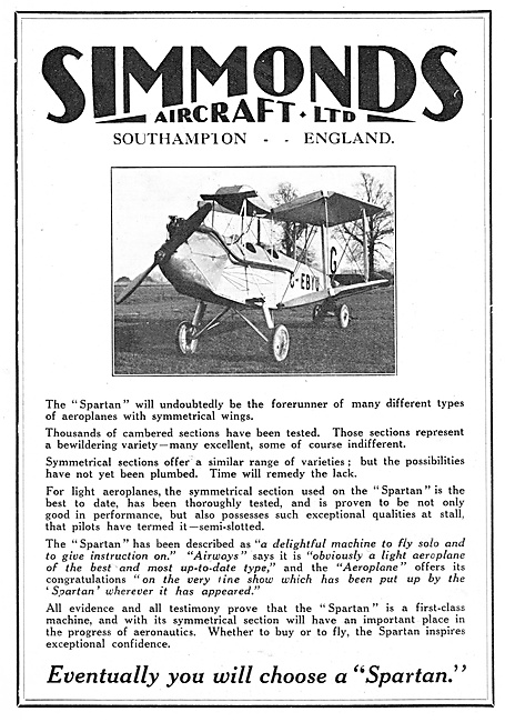 Simmonds Aircraft Ltd: Southampton England  G-EBYU               