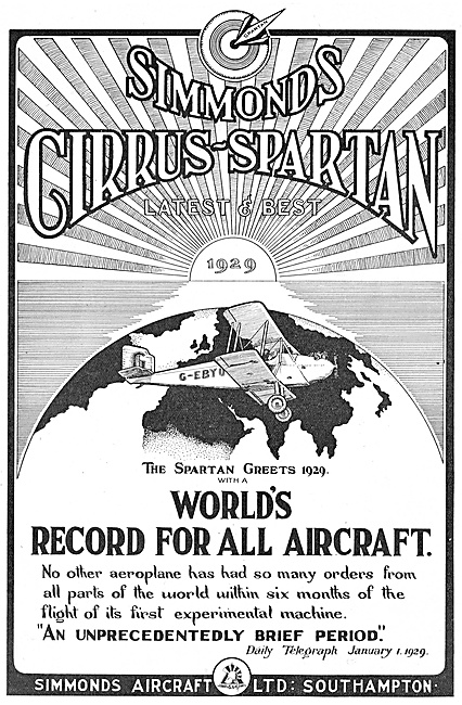 1929 Simmonds Cirrus-Spartan. Latest & Best.                     