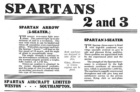 Simmonds Spartan Aircraft - Two & Three Seaters                  