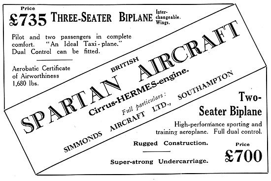 Simmonds Spartan Three Seater Biplane. £735                      