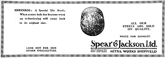 Spear & Jackson. Steelmakers. SHRINKOS Die Steel 1919            