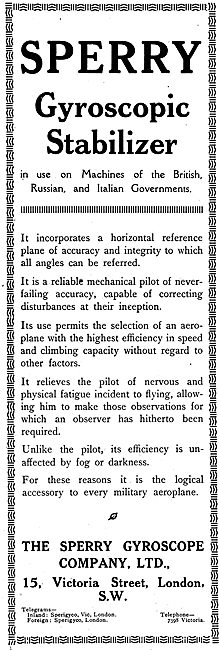 Sperry Gyroscopic Stabilizer For Aeroplanes                      