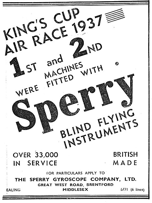 Sperry Blind Flying Instruments - Kings Cup 1937                 