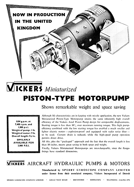 Vickers Sperry Aircraft Hydraulic Pumps 1958                     
