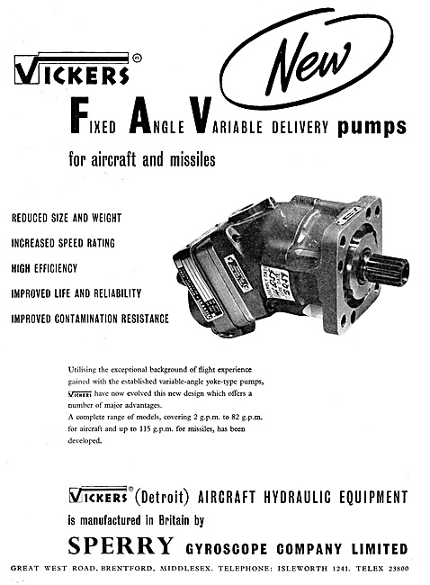 Sperry Vickers Hydraulic Equipment For Aircraft & Missiles       