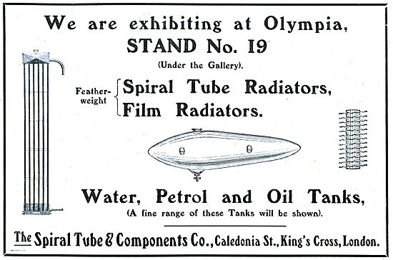 Spiral Tube Aeroplane Radiators, Water, Petrol & Oil Tanks.      