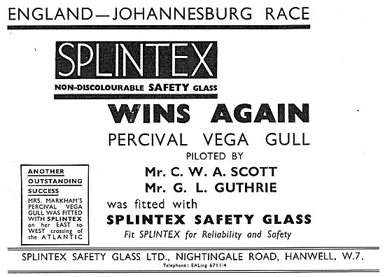 Splintex Safety Glass For Aircraft - Percival Vega Gull          