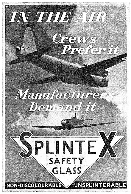 Splintex Safety Glass For Aircraft 1943 Advert                   