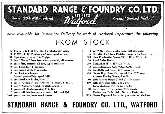 Standard Range & Foundry Building Supplies 1942 Advert           