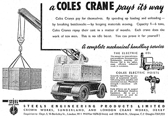 Steels Engineering Products Coles Cranes 1947 Advert             