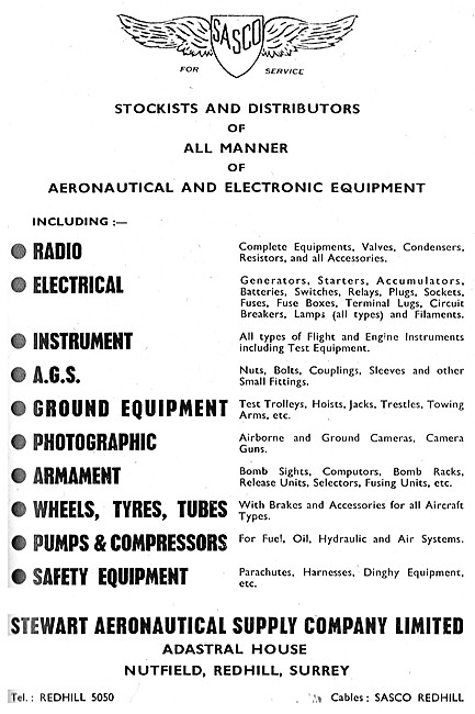 Stewart Aeronautical. SASCO  Aircraft Parts Stockists            