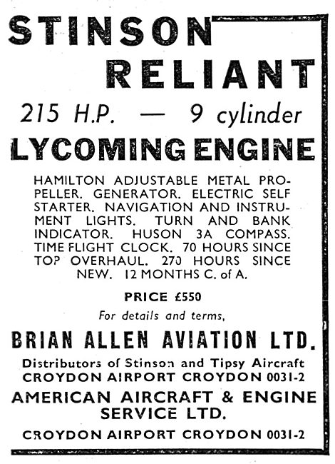 Stinson Reliant 1938 Advert                                      