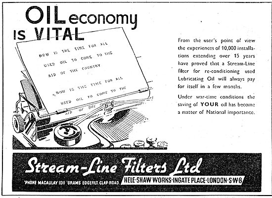 Stream-Line Oil Filters 1942 Advert                              