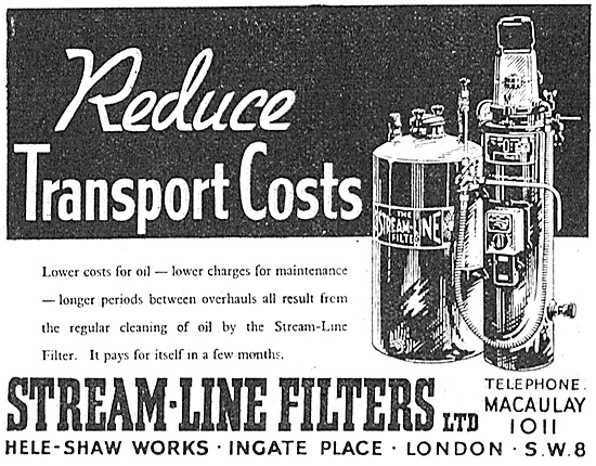 Stream-Line Oil Filters 1947 Advert                              