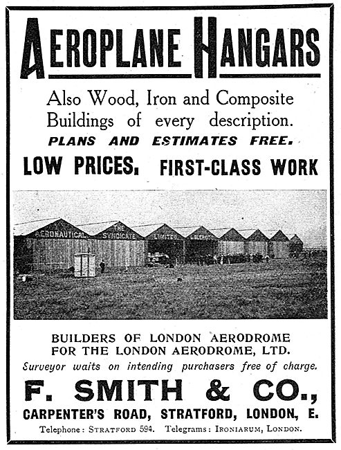 F.Smith & Co. Carpenter's Rd Stratford. Aeroplane Hangars        