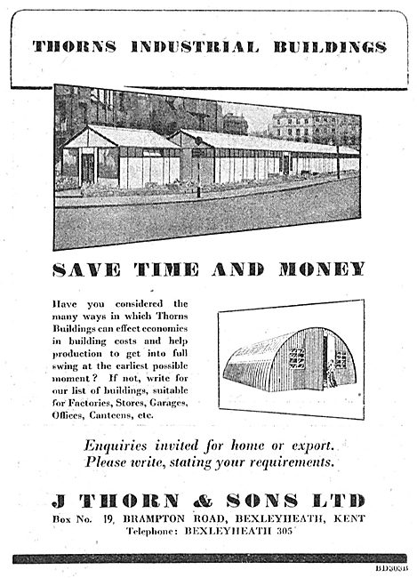 J.Thorn & Sons, Bexleyheath. Airfield Buildings - 1950 Advert    