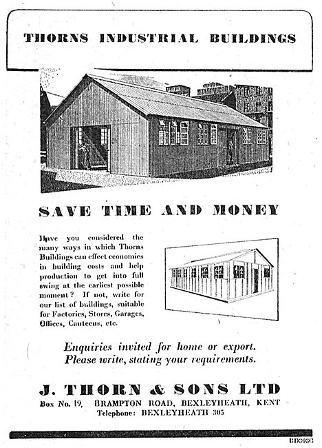 J.Thorn & Sons, Bexleyheath. Airfield Buildings - 1950 Advert    