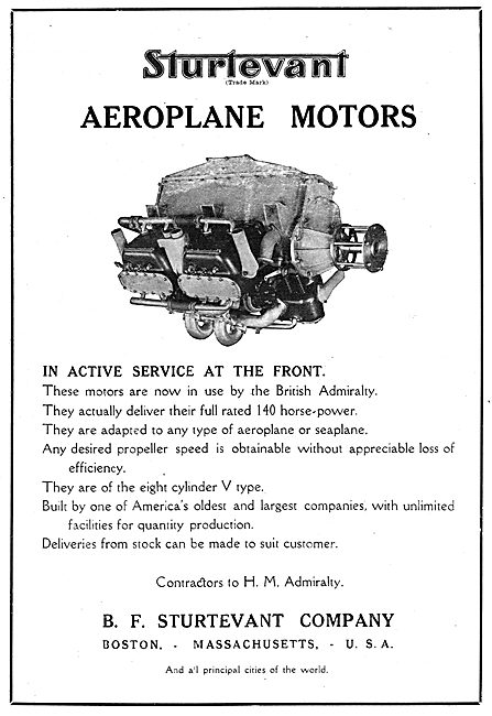 Sturtevant 8 Cylinder V Type 140 HP Aero Engine                  