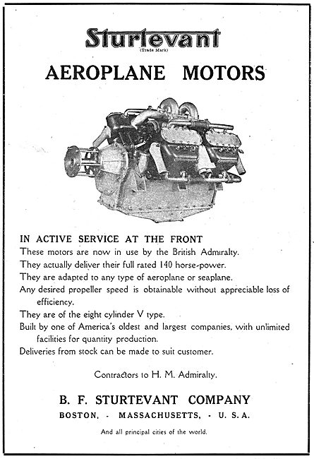 Sturtevant Aeroplane Motors In Active Service At The Front       