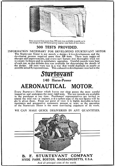 Sturtevant  140 HP Aeronautical Motors. Proved & Tested          